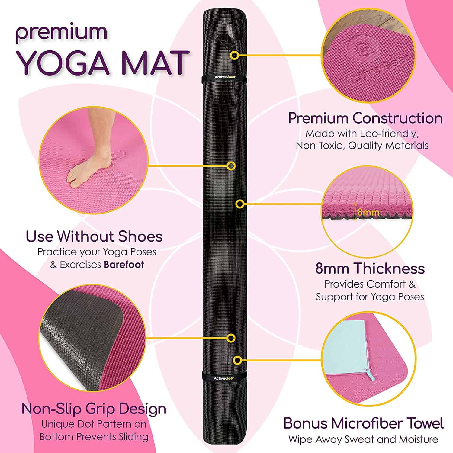 Large Yoga Mat 6'x6'x8mm Extra Thick, Durable, Eco-Friendly, Non-Slip & Odorless Barefoot Exercise and Premium Fitness Home Gym Flooring Mat by ActiveGear - Image 2
